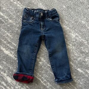 Baby Gap Jeans Flannel Lined Buffalo Plaid Blue Denim Pull On Pants 2T 2 Years
